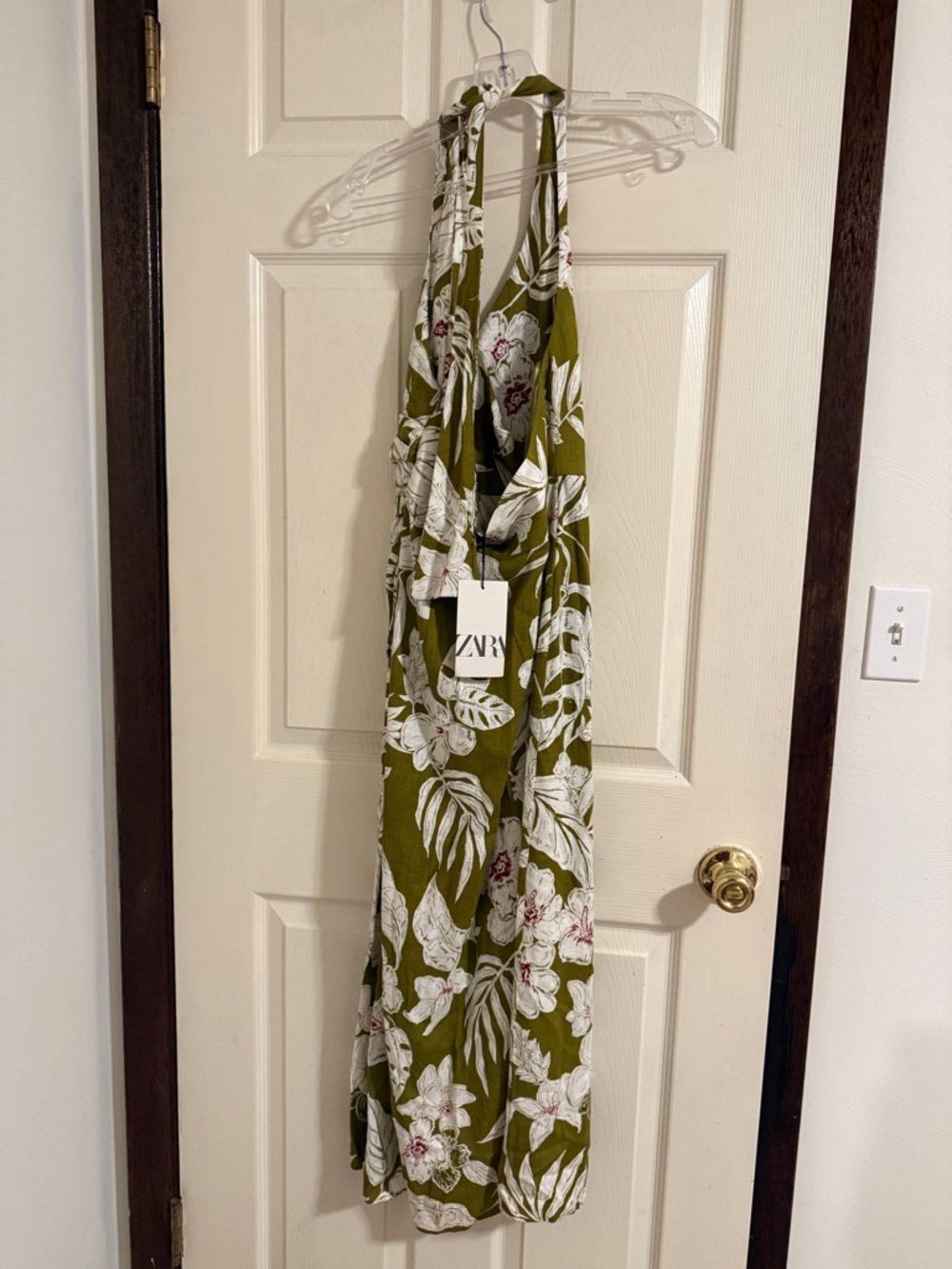 Zara Olive Green Floral Halter Midi Dress - Picture 7 of 9